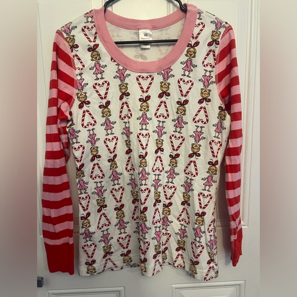 The Grinch Cindy Lou Who Striped Long Sleeve Heart Print Pajama Top size Large - Picture 1 of 3